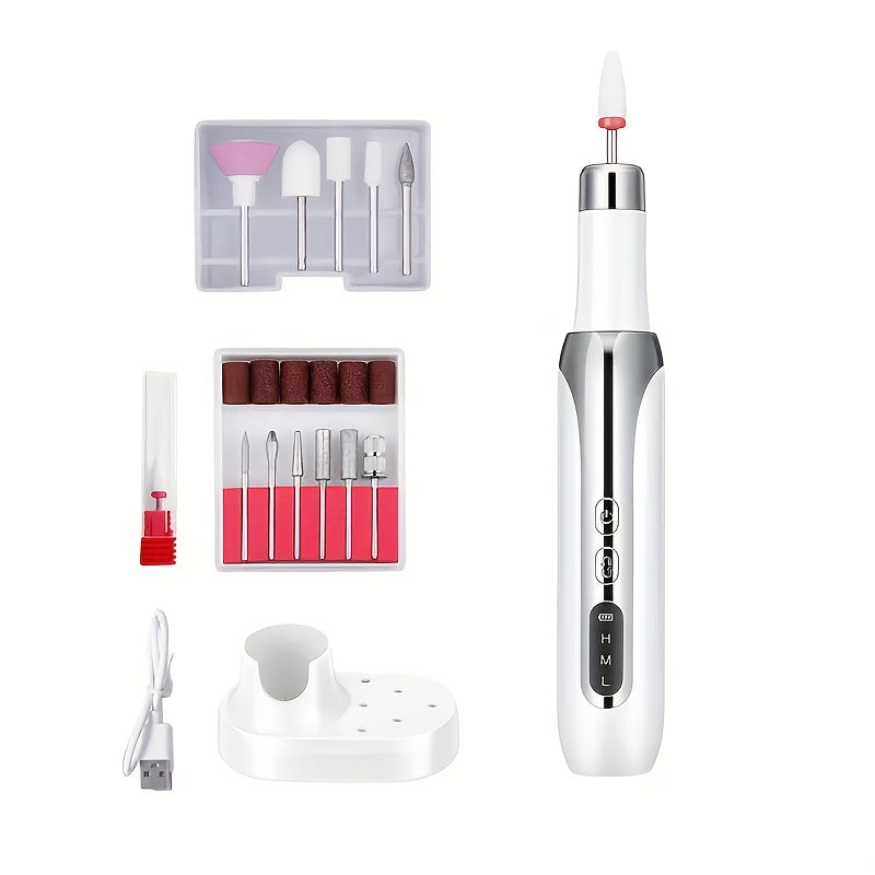 USB orqali zaryadlanadigan litiy batareyali elektr tirnoq polirovchisi va burg'ulash to'plami, manikyur va pedikyur uchun mukammal, gel lakni olib tashlash vositasi bilan birga.