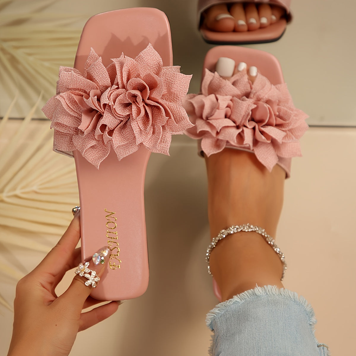 Women’s Plus Size Slide Sandals Leather Flat Summer Beach Shoes