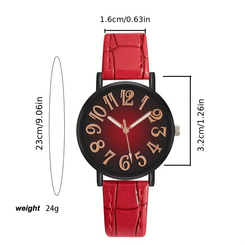Women's Casual Quartz Watch with Retro Gradient Dial and PU Leather Band