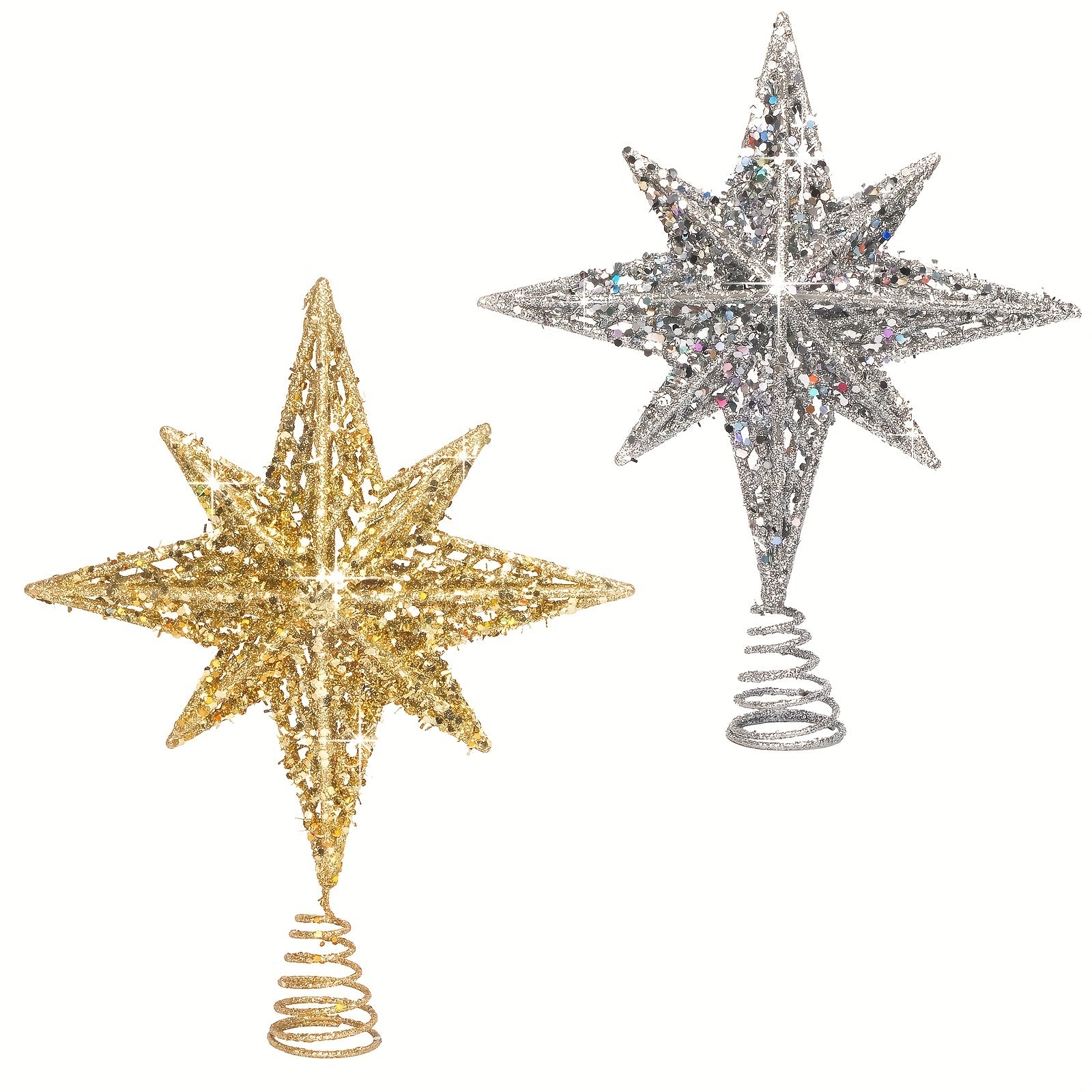 8 Inch Gold Silver Glitter Bethlehem Christmas Tree Topper for Home Decorations