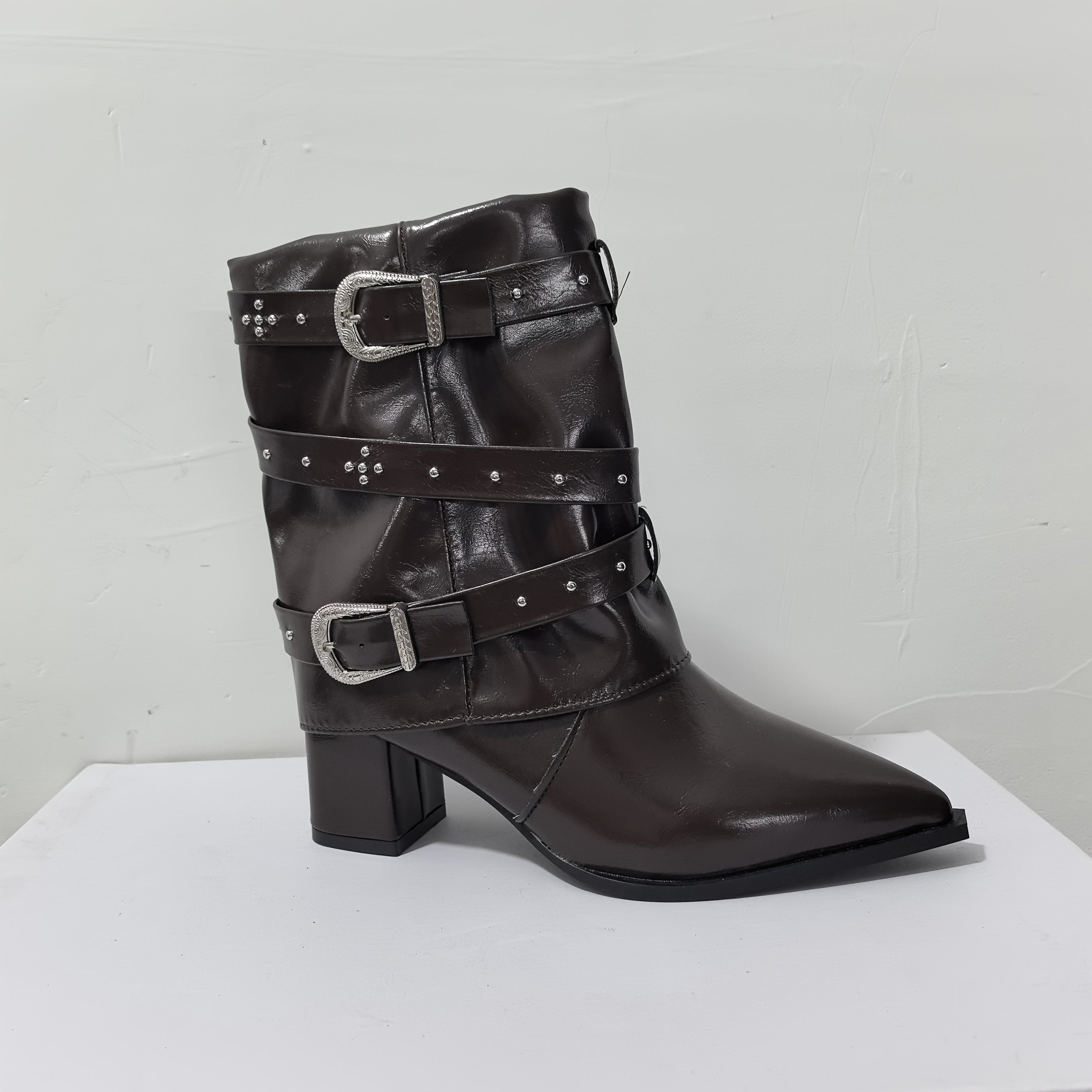 Women's Ankle Boots Mid-Heel Leather Slip-On Pointed Toe White Durable