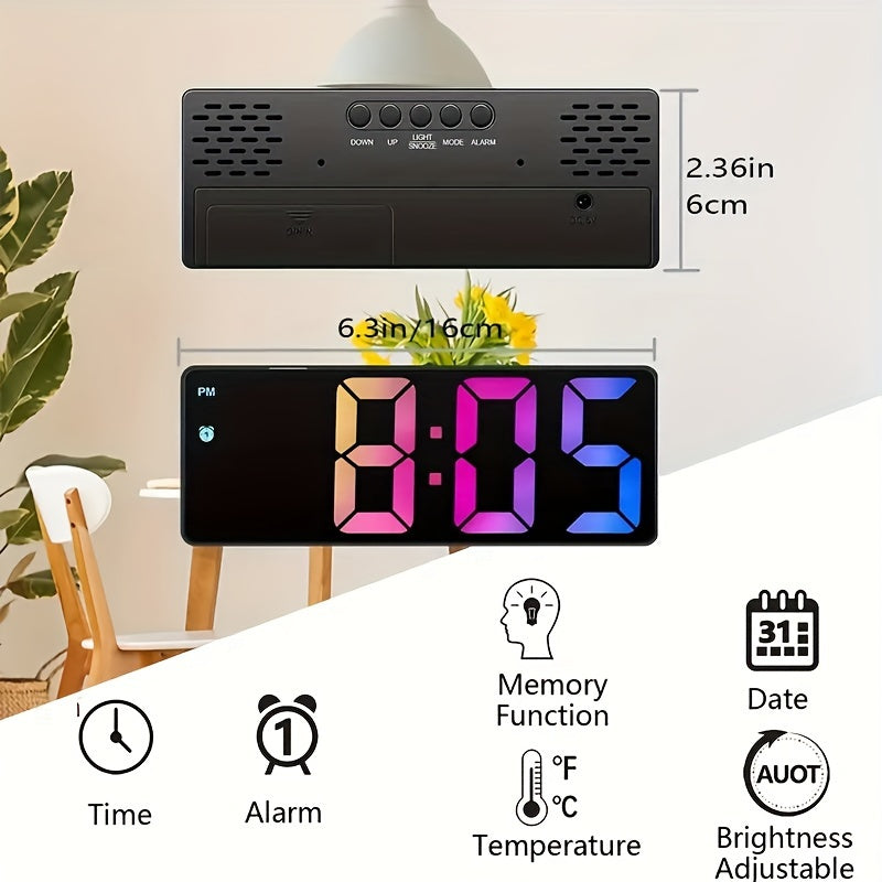 LED Alarm Clock with Temperature Display Silent USB Powered for Bedroom Home Decor
