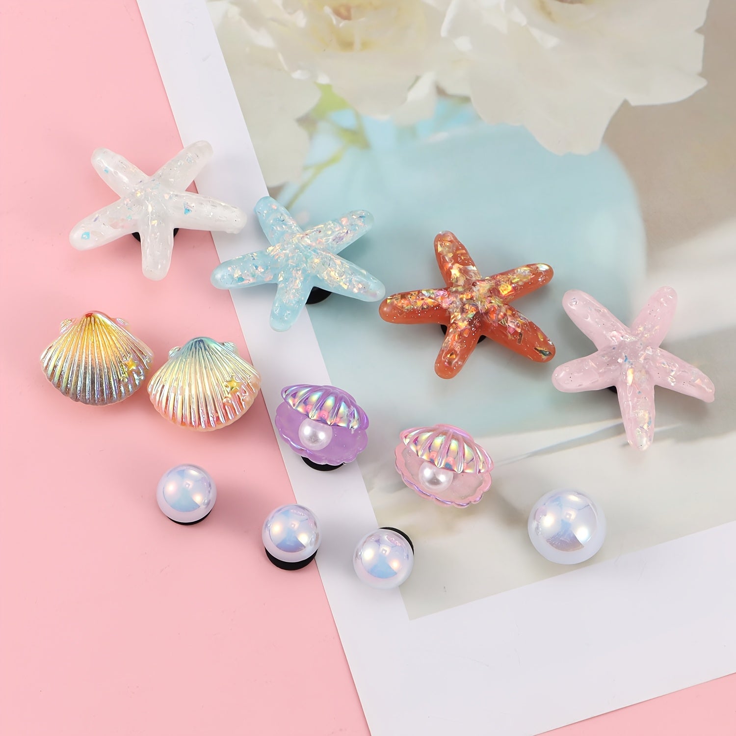 Набор из 12 морских подвесок для обуви, украшения для пляжа, ракушки, морские звёзды