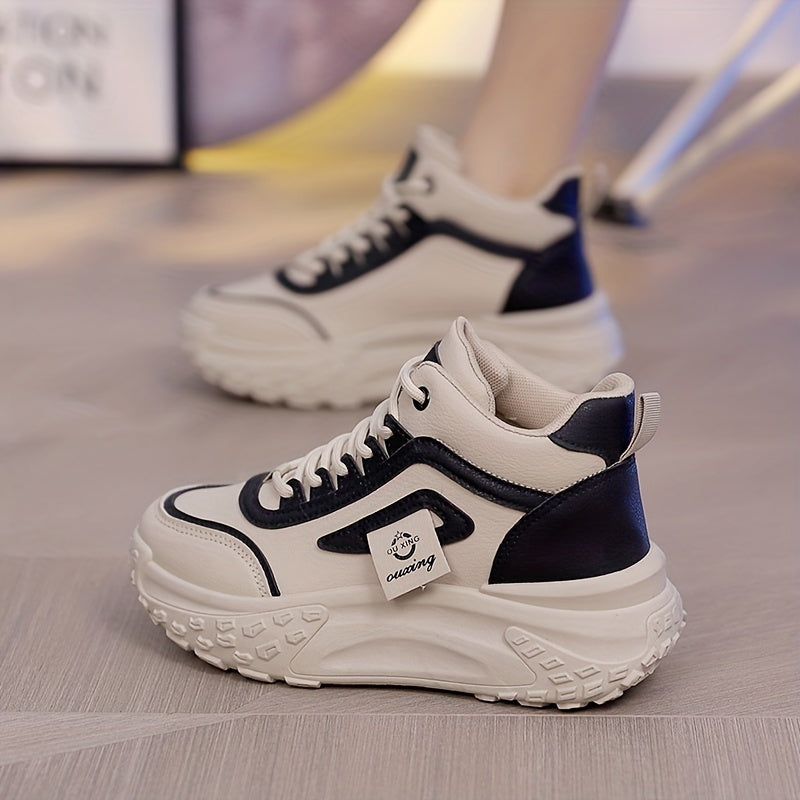 Women High-Top Sneakers Solid Color Casual Shoes All-Season Man-Made