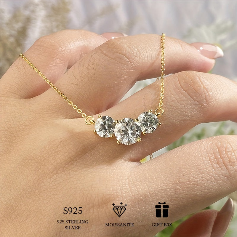 Sterling Silver Necklace with 2-4ct Moissanite Pendant White Gold Clavicle Chain for Women
