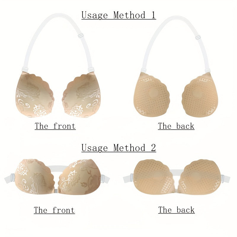 Women's Strapless Push-Up Bra with Nipple Covers and Front Buckle Support