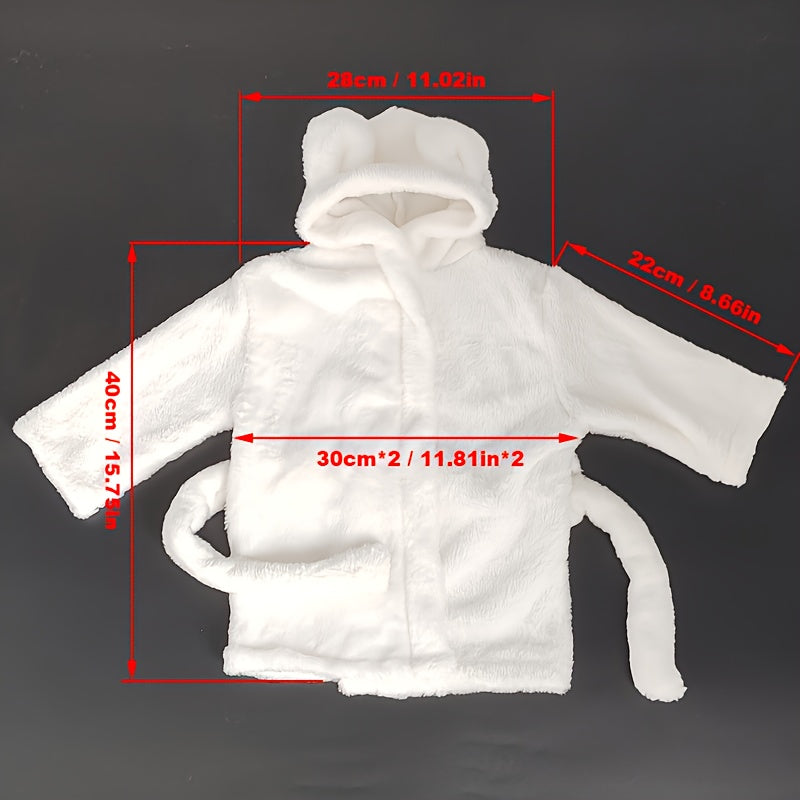 Baby Boy or Girl White Cotton Bathrobe with Matching Nightgown and Plush Towel for Newborn Photos