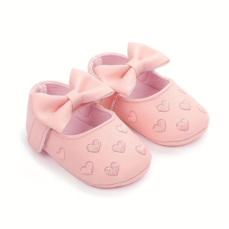 Baby Toddler Girls Shoes 0-1 Year All-Season Non-Slip Breathable PU with Bow