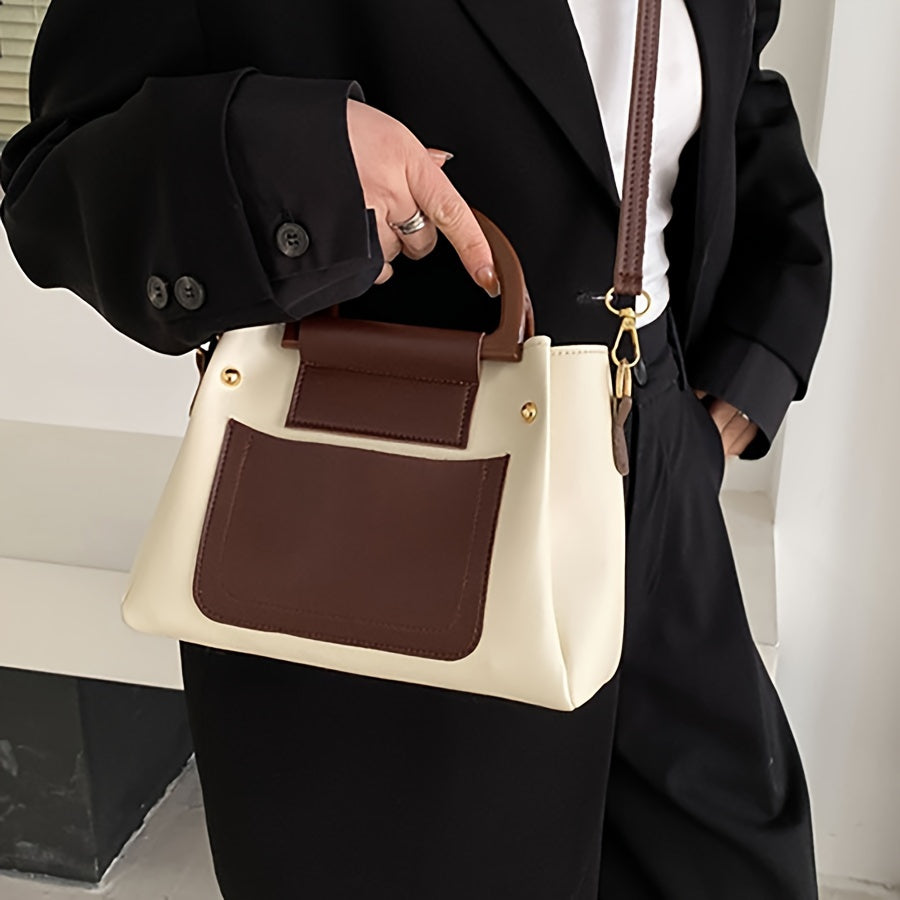 Women's Korean-Style PU Bucket Bag with Zipper Closure and Crossbody Strap