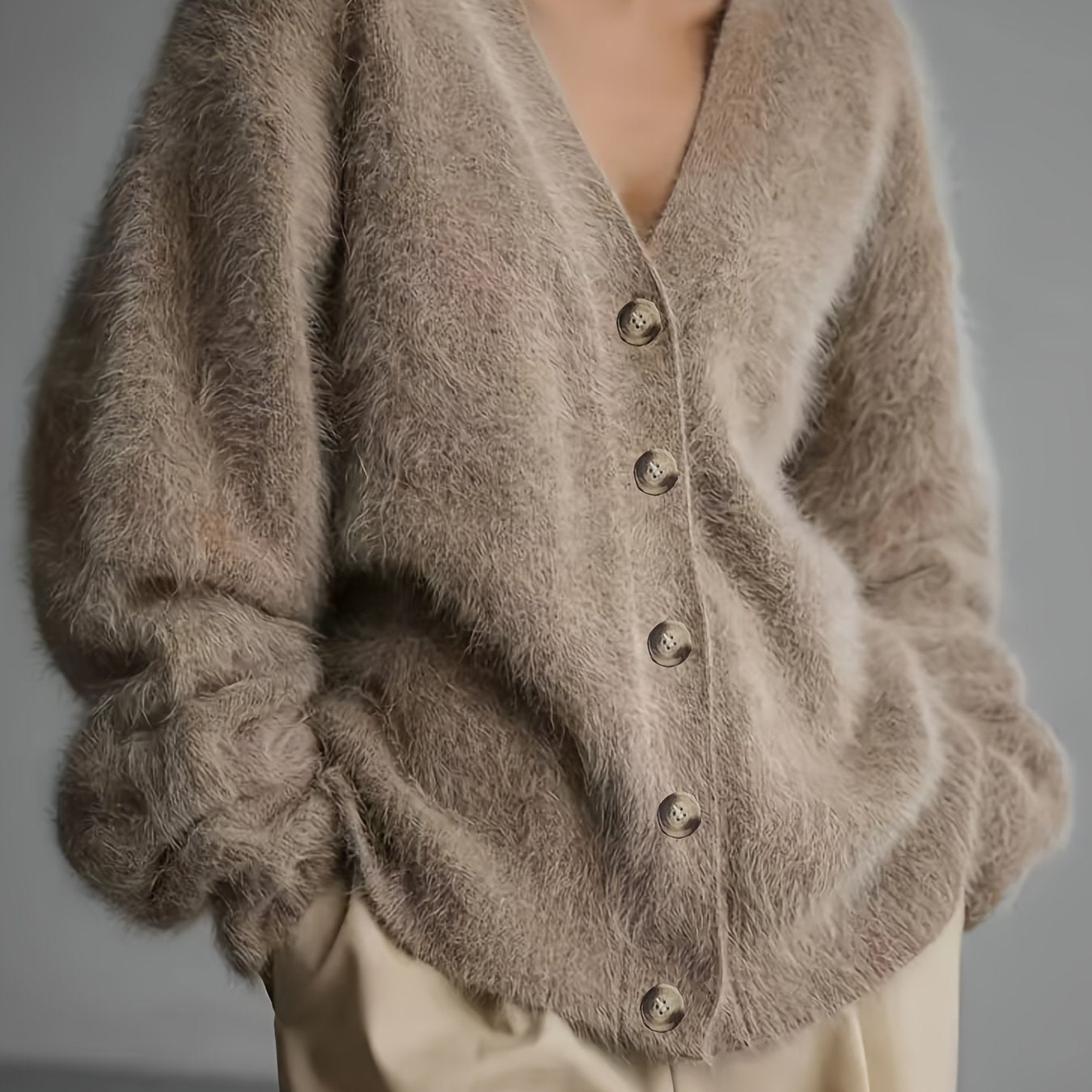 Plus Size Women's Cardigan Long Sleeve Open Front Beige Fall Winter Sweater