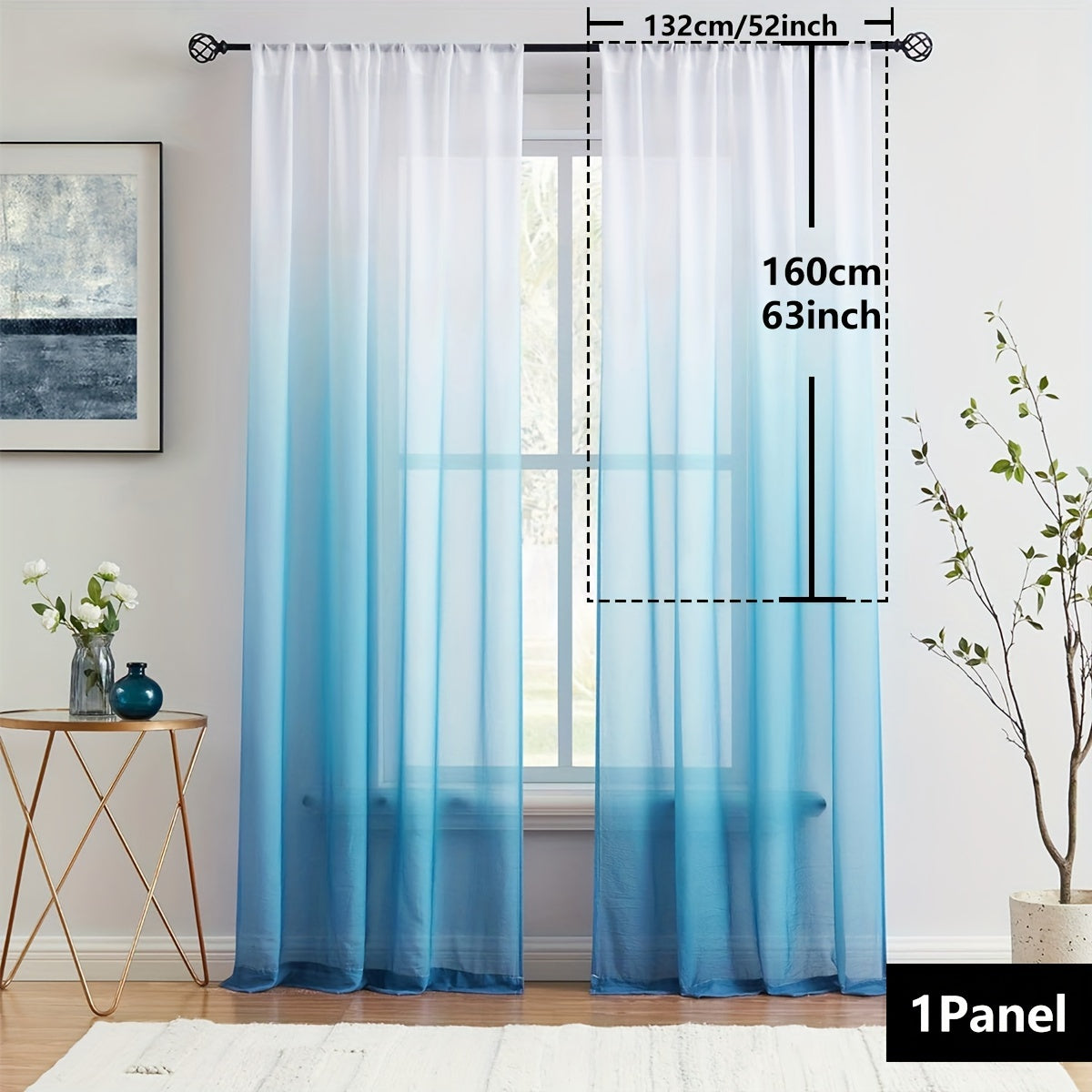 Gradient Sheer Curtains 1pc Two-Tone Top and Bottom Wear Rod Style Home Decor