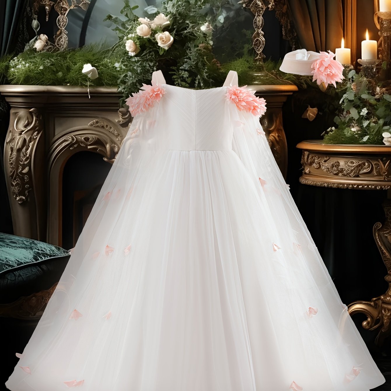 Girls Light Blue Off-Shoulder Floral Dress for Girls Weddings Parties and Performances