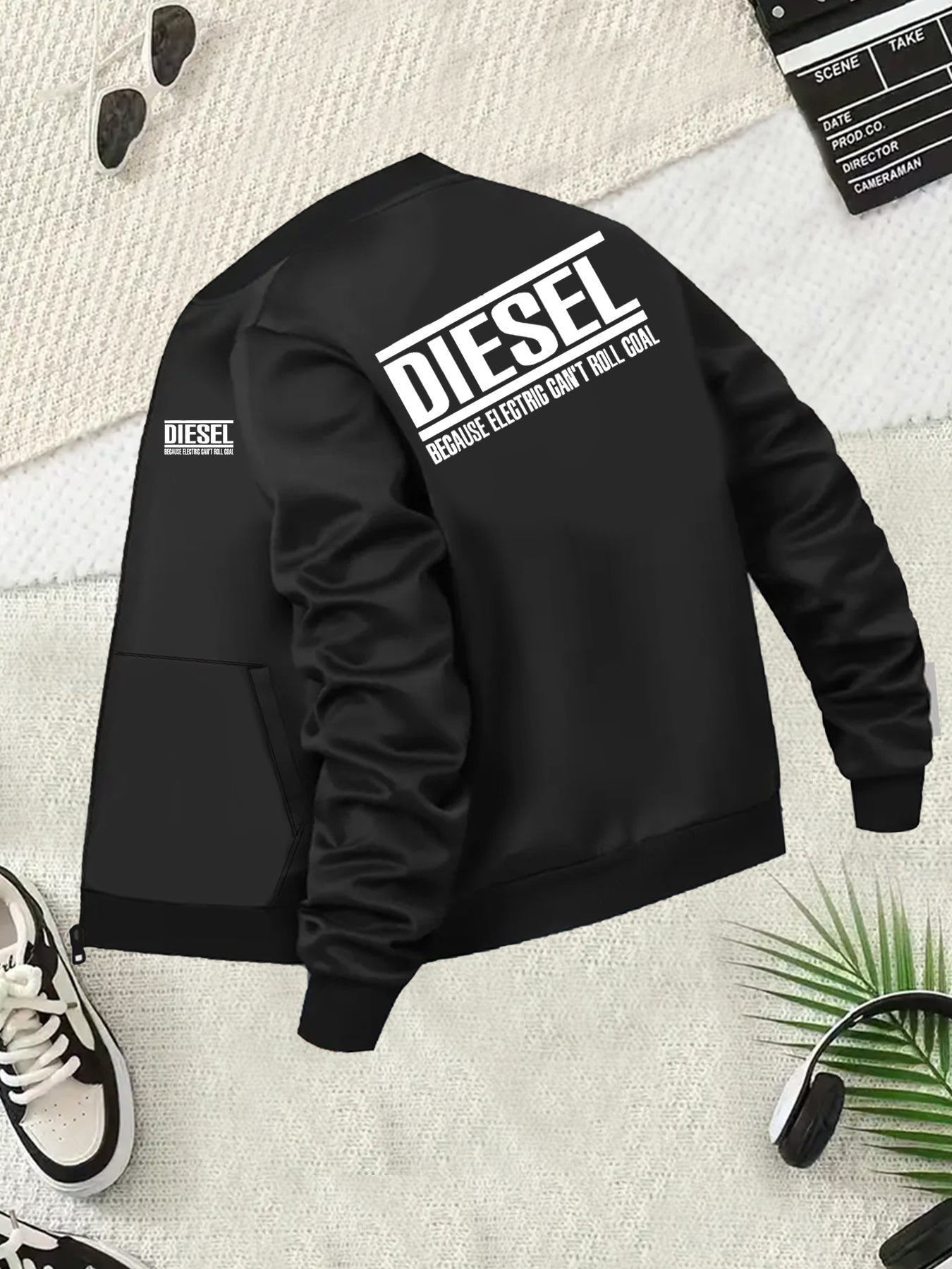 Plus Size Women's Casual Baseball Collar Jacket Zipper Pockets Black White