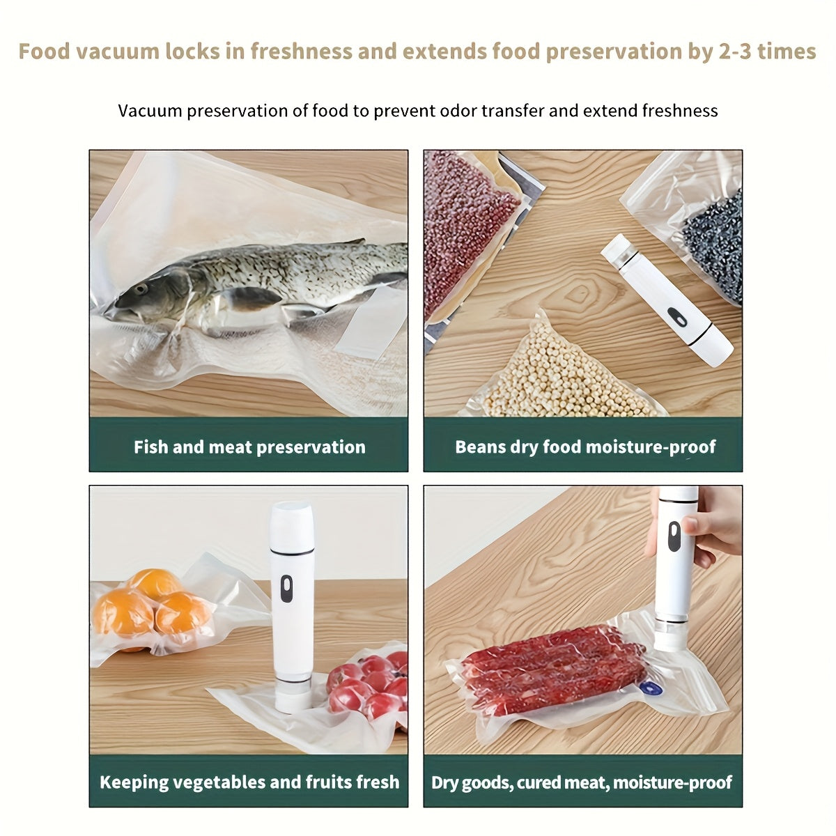 Qurilmaga ulangadigan litiy batareyali qo‘l bilan ishlatiladigan vakuum yopishtiruvchi, USB orqali zaryadlash, Sous Vide va yangi oziq-ovqat saqlash uchun portativ.