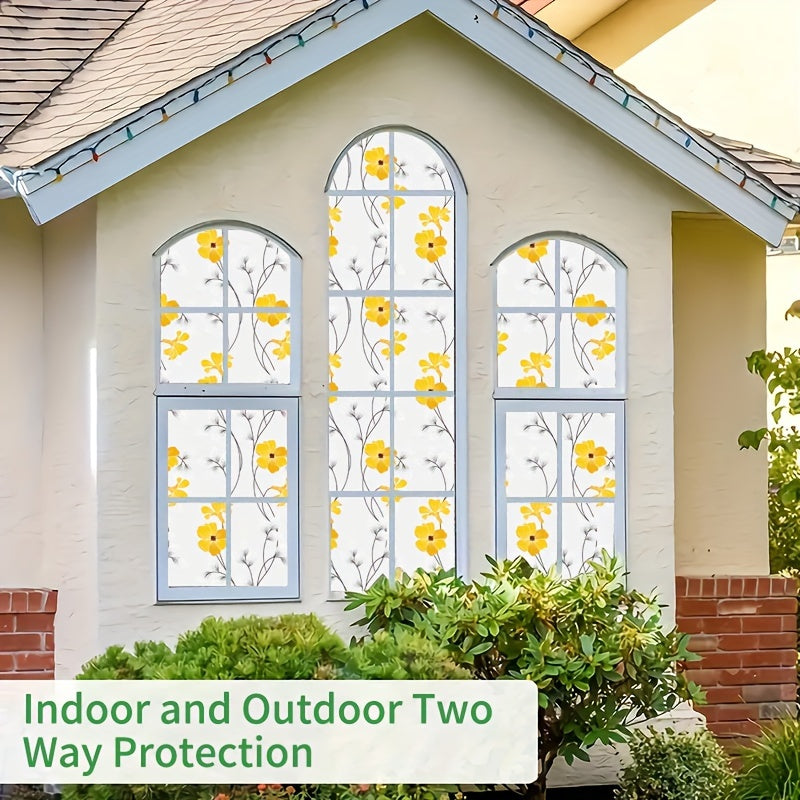 Yellow Floral Pattern Static Cling Window Film for Privacy and Home Decor
