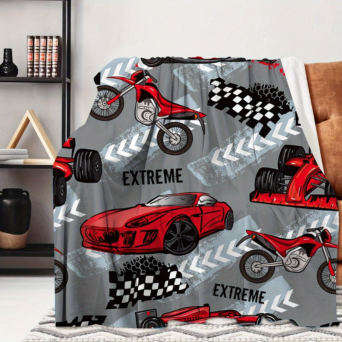 Contemporary Digital Print Flannel Throw Blanket for Travel Camping Lounge Bed Sofa