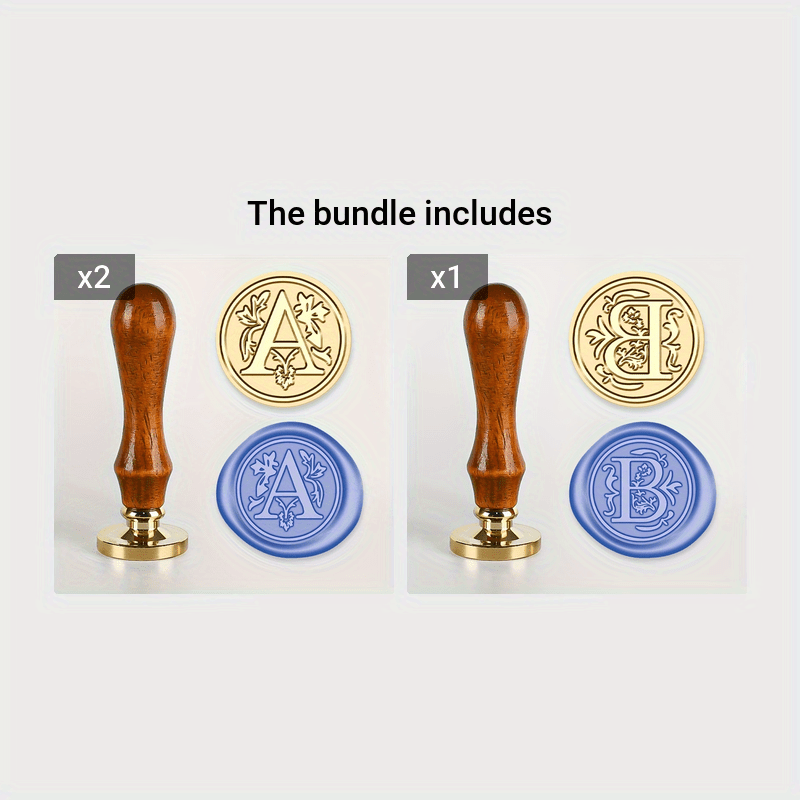 Wax Seal Stamp Set with 26 Letters Brass Head and Retro Wood Handle for Invitations and Gift Wrapping