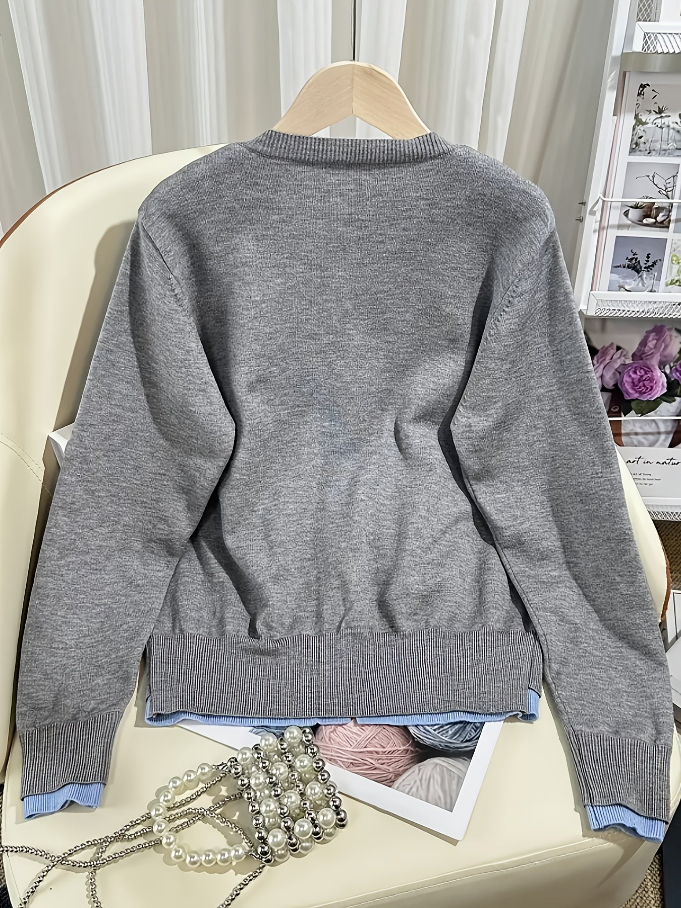 Plus Size Women's Color Block Faux Two-Piece Oversized Cardigan