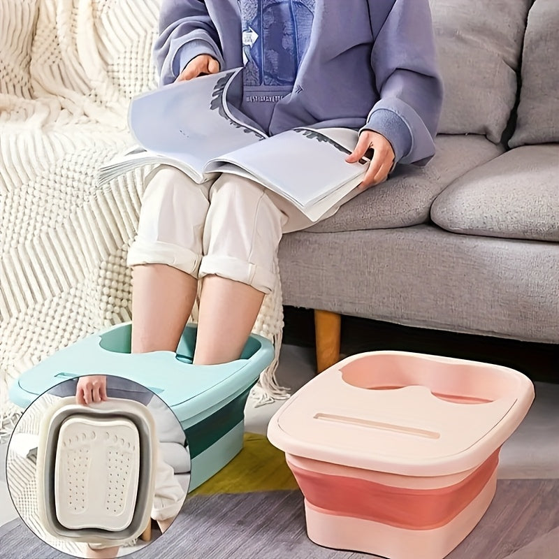 Foldable Foot Spa Tub with Lid White and Gray No Power Odor-Free Plastic for Home Travel