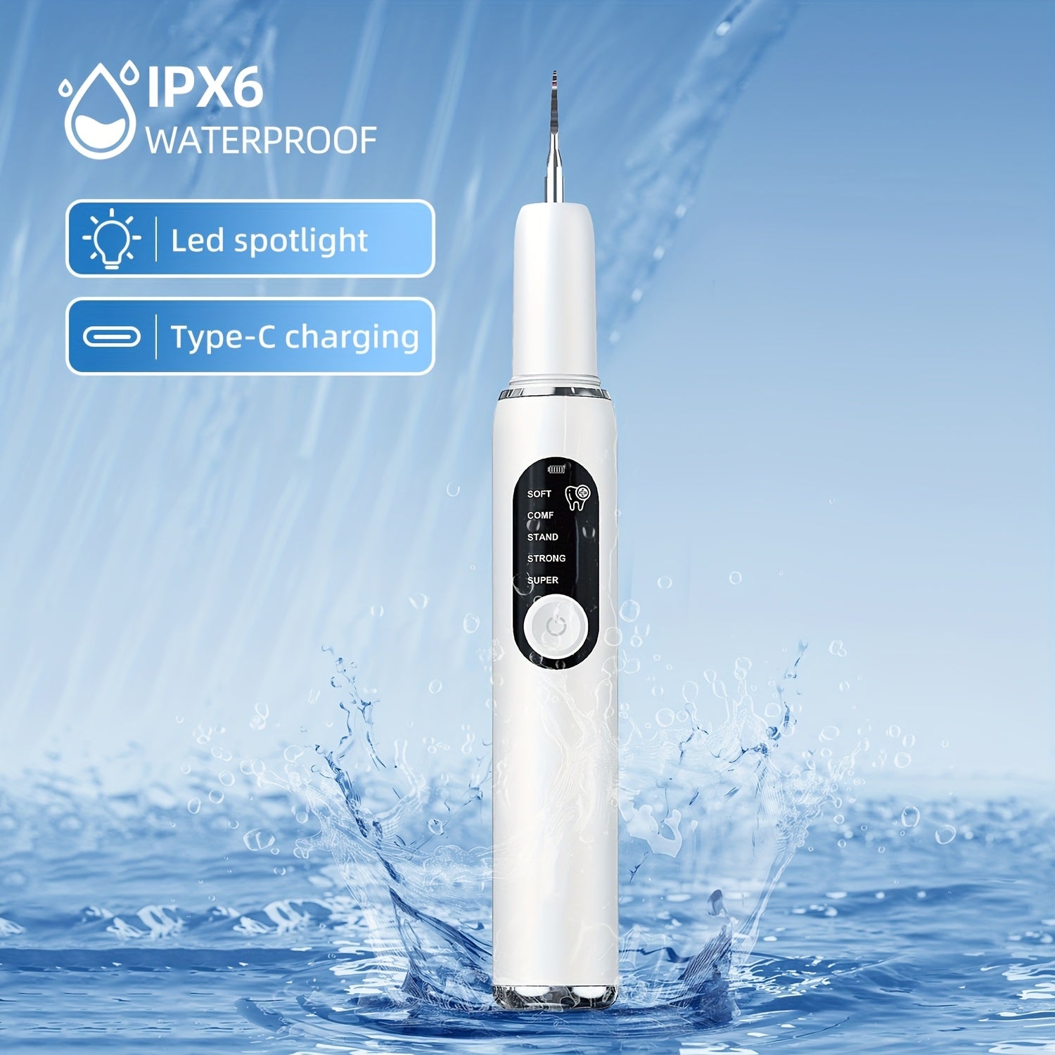 Electric Tooth Cleaner with LED Light and 2 Replacement Heads