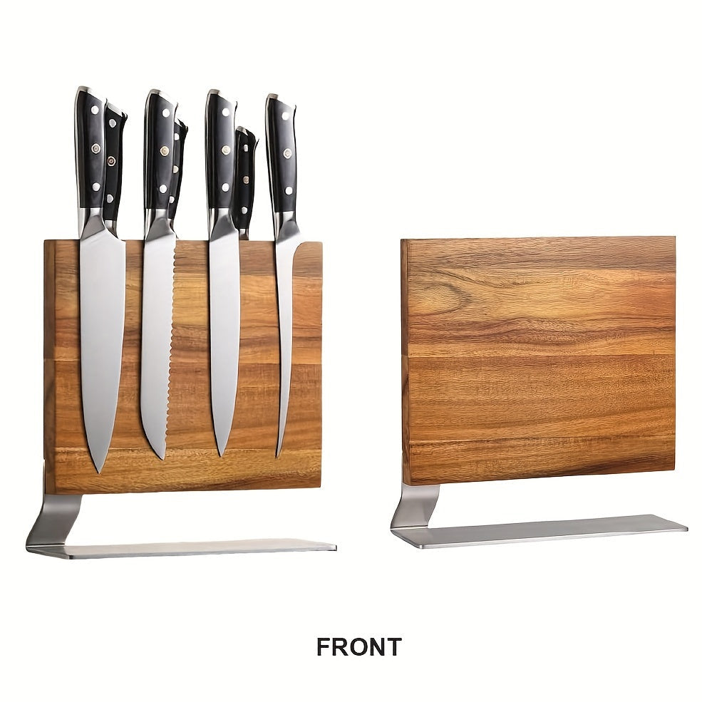 Acacia Wood Knife Holder with Magnetic Double-Sided Knife Seat for Kitchen Use