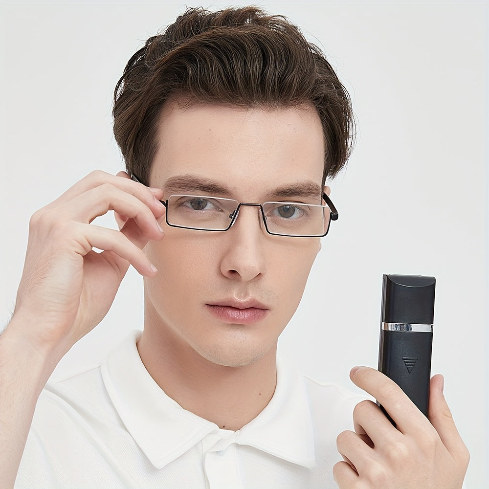 Men's Metal Square Reading Glasses TR90 Frame Presbyopia