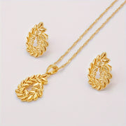 18k Gold Plated Jewelry Set Earrings and Necklace Wheat Design for Women