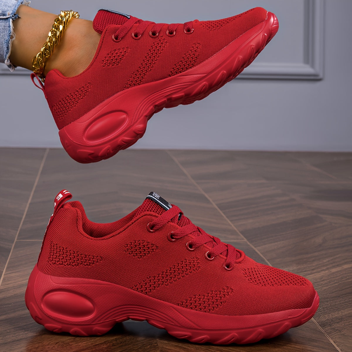 Women's Knitted Chunky Sneakers Breathable Solid Color Running Shoes