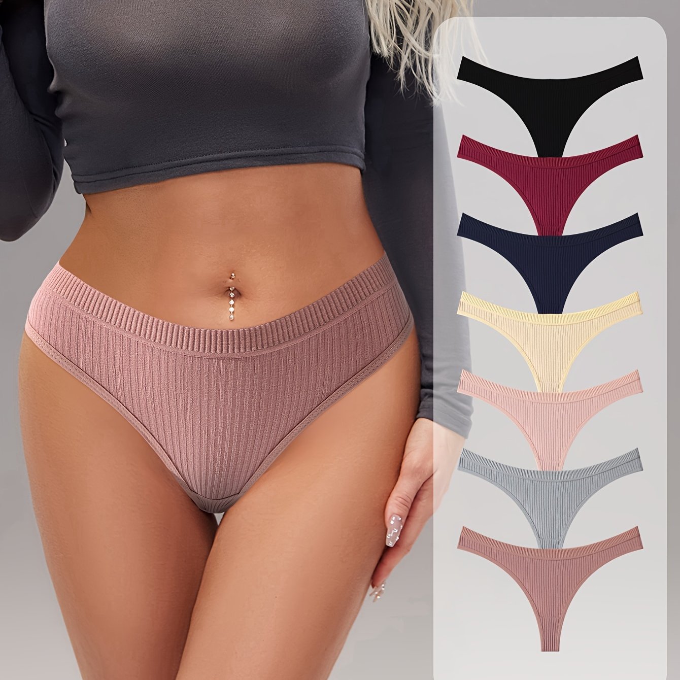 Tanga sin costuras con ribete para mujer, conjunto de 7 prendas de ropa interior de algodón transpirable y elástico