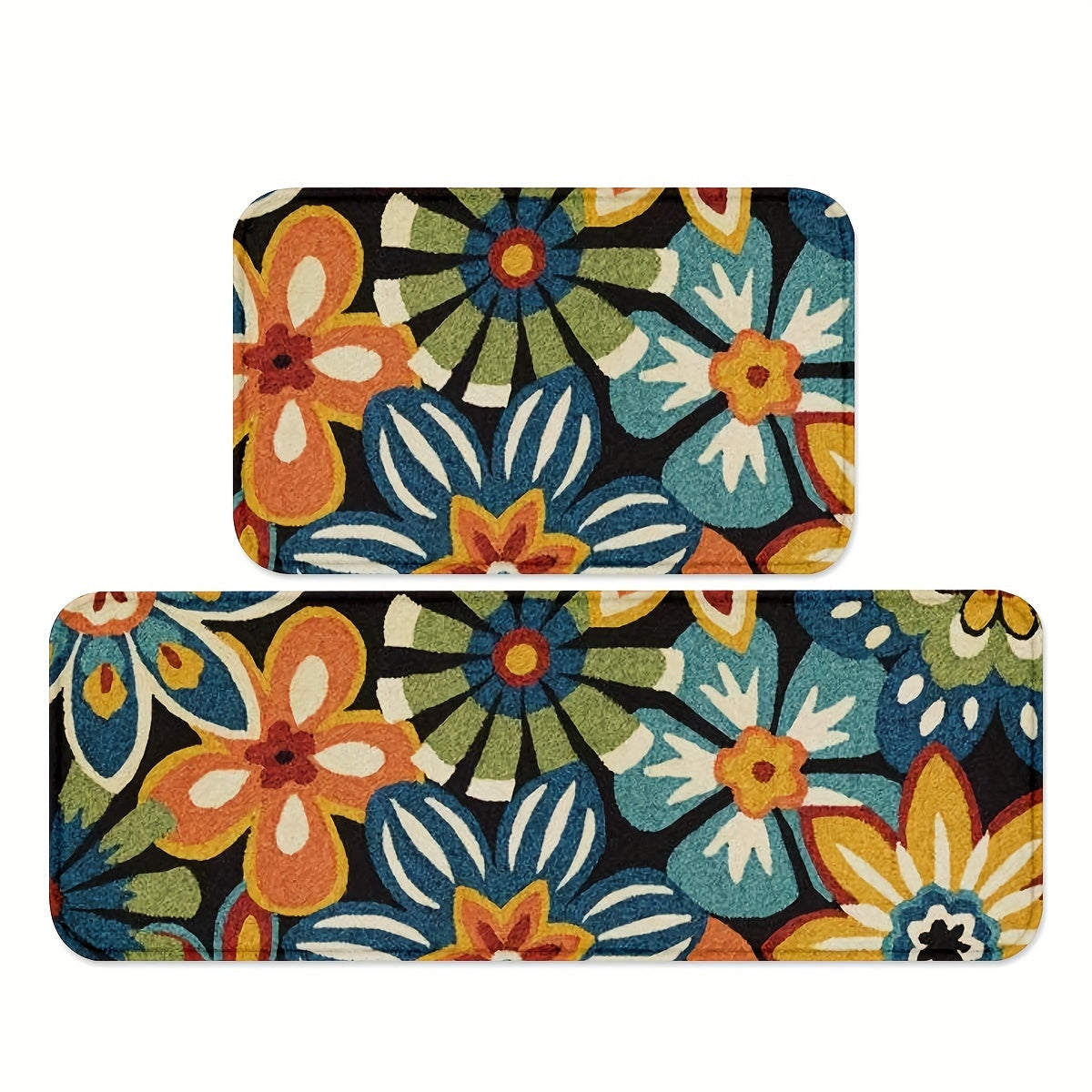 Alfombrillas de cocina con patrón de flores, 2 piezas, antideslizantes, absorbentes, lavables a máquina