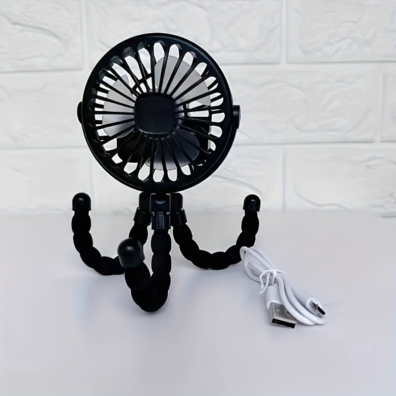 Mini Octopus Fan Portable 3-Speed Rechargeable with Hanger Stand for Stroller Outdoor