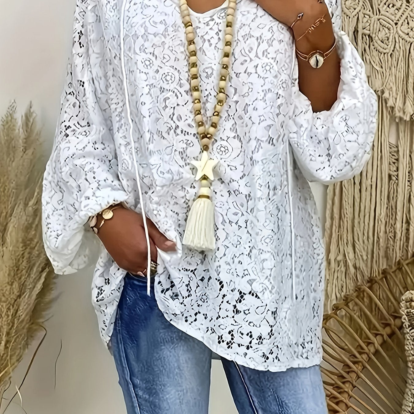 Plus Size Women's Floral Print Blouse V-Neck Lantern Sleeve Vacation Top