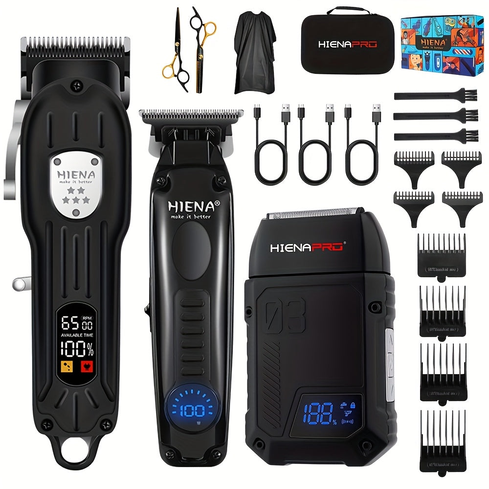 Hiena Professional erkaklar uchun soch kesish mashinasi 3-burchakli to'plam USB zaryadlash bilan