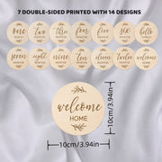 Набор из 7 деревянных двусторонних карточек для месячных вех для малыша, знаки для объявлений, фотопропсы, знаки вех для рождения, карточки роста за первый год, карточки вех для беременности.