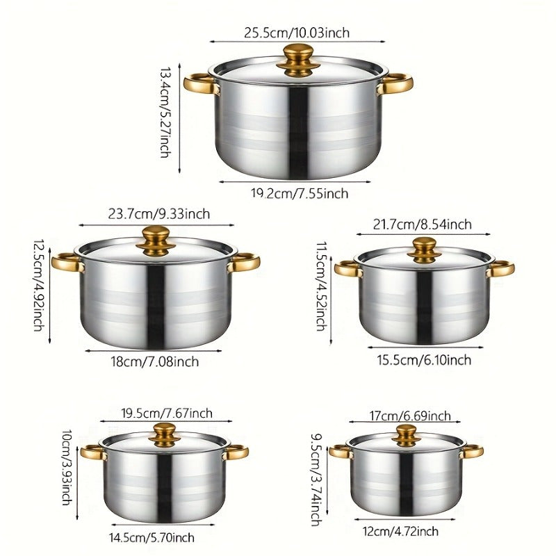 Stainless Steel Cooking Pots Set with Lids, Deep Soup Pots, Durable Material