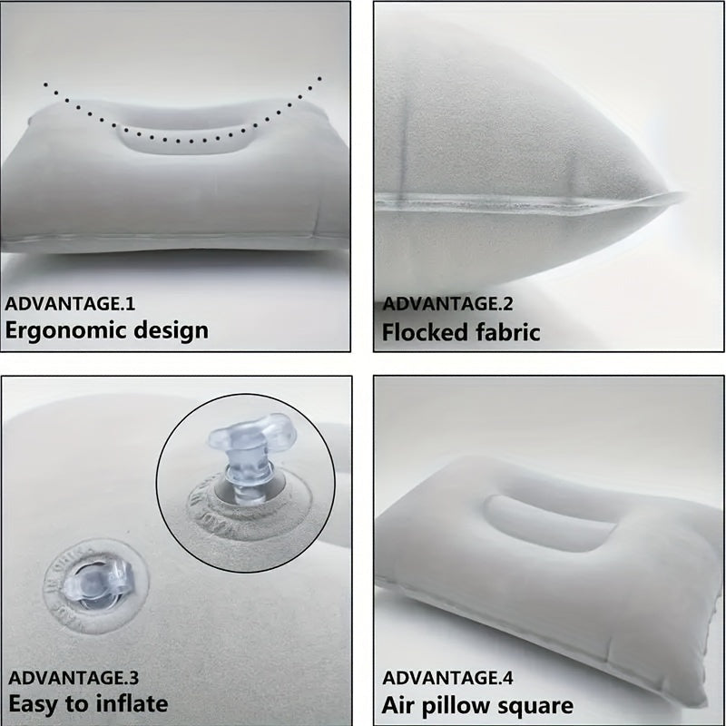 Inflatable Travel Pillow for Camping and Nap Portable Flocked PVC Square Pillow