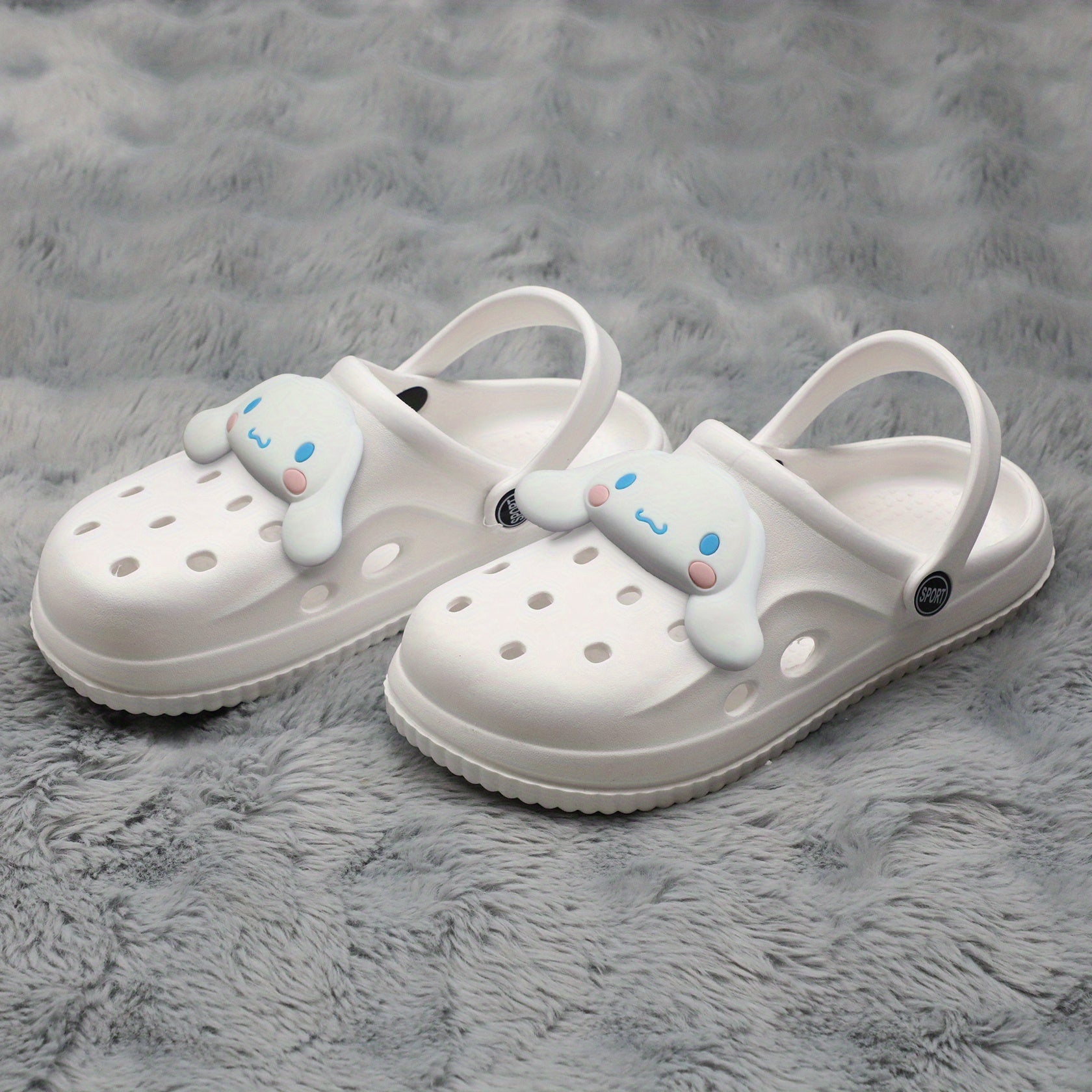 Unisex EVA Clog Slippers with Cartoon Pattern Black White Indoor Outdoor