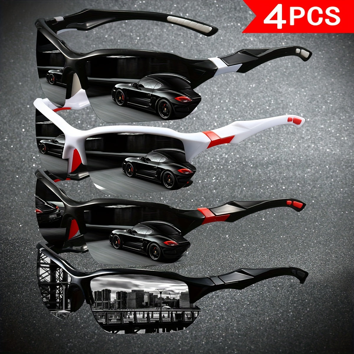 4-Pack Polarized Sports Sunglasses Men TAC Lens PC Frame Wide Fit for Fishing Running Casual