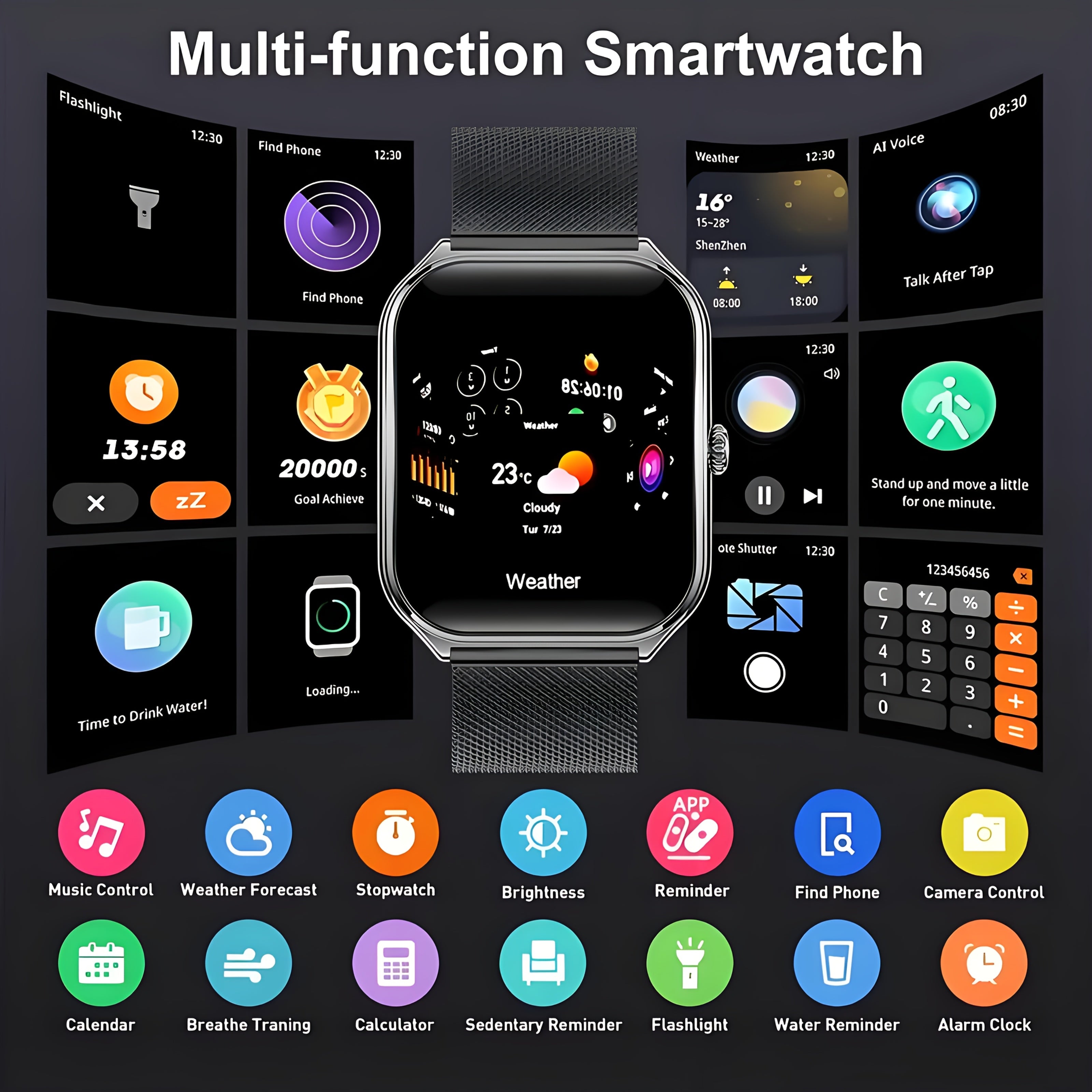 Ultra-Thin AMOLED Smartwatch with Wireless Calling Fitness Tracker Water-Resistant Silicone Strap