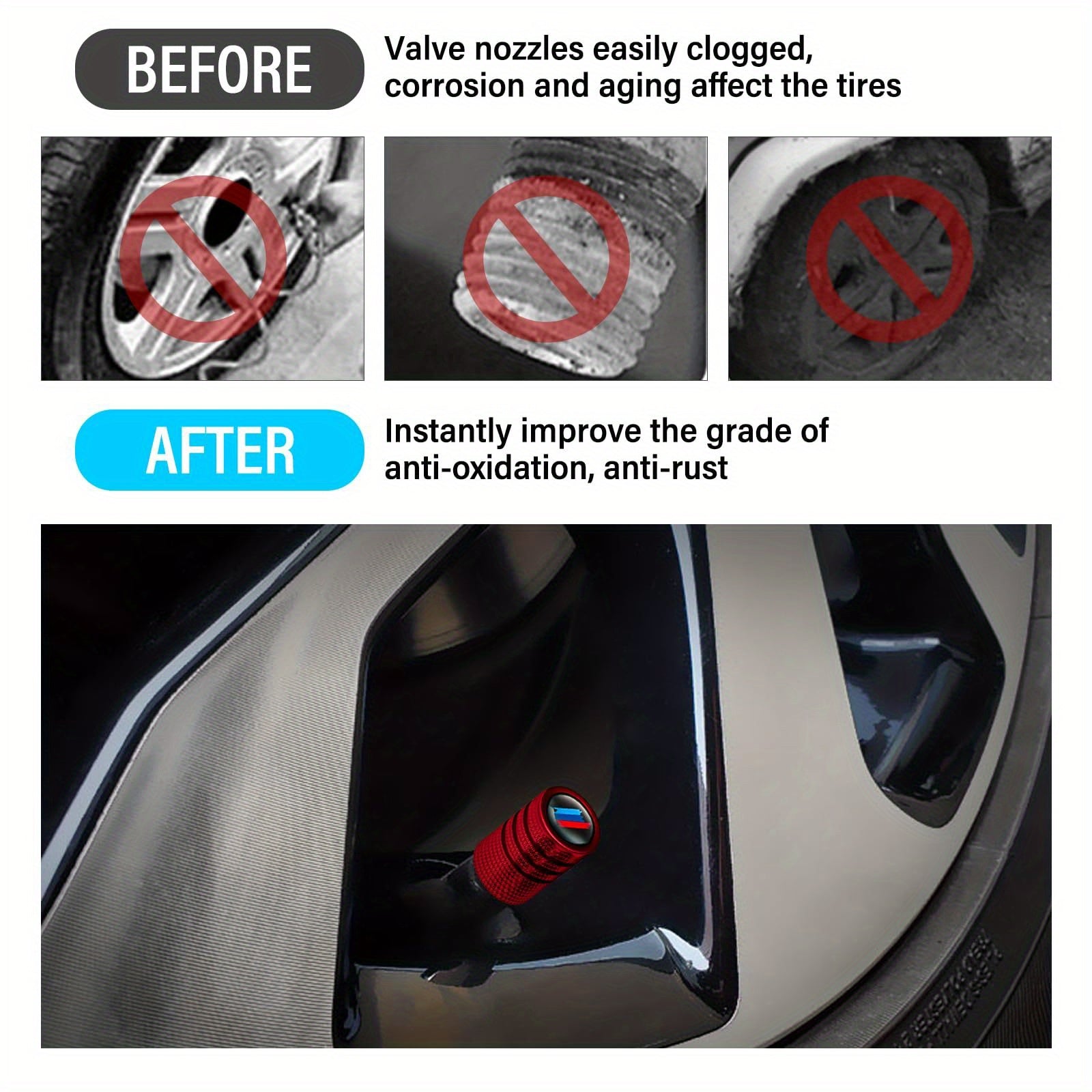 4 Pcs Aluminum Carbon Fiber Tire Valve Stem Caps Tri-Color For Cars