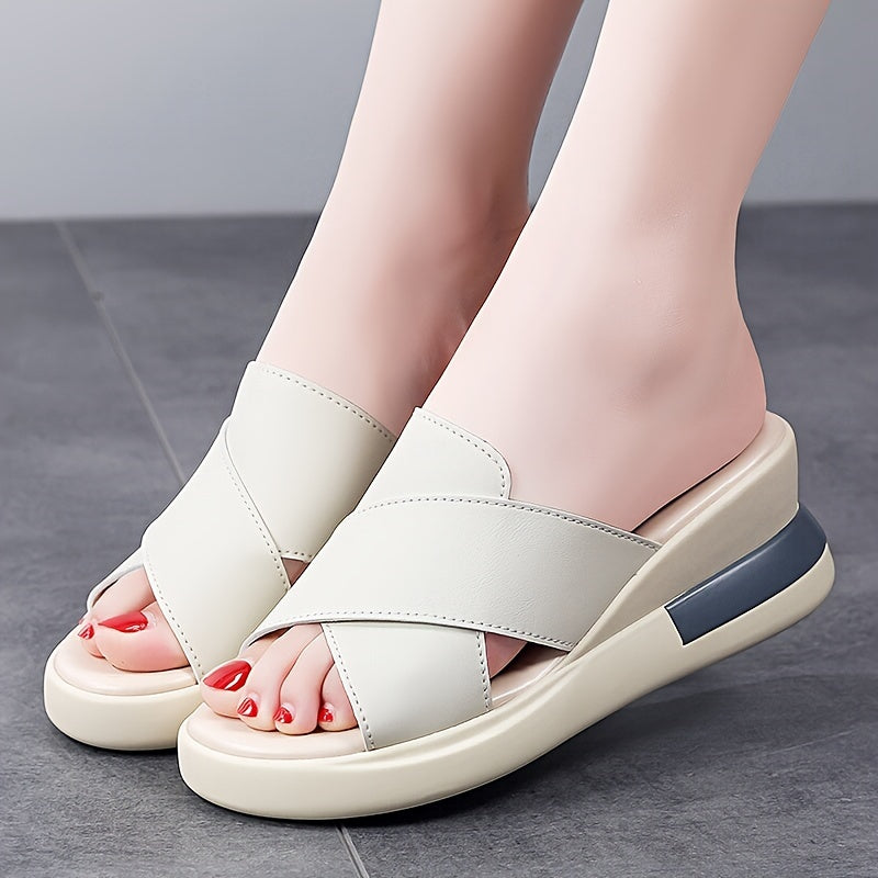 Women's Black Wedge Sandals Slip-On Platform Open Toe Rubber Sole Summer