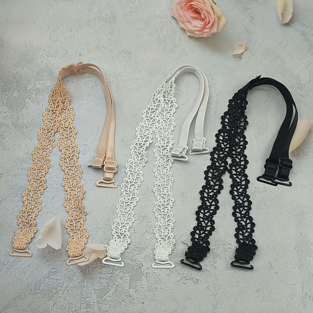 Women's Adjustable Floral Bra Straps in Beige White Black Polyester Lingerie Accessories
