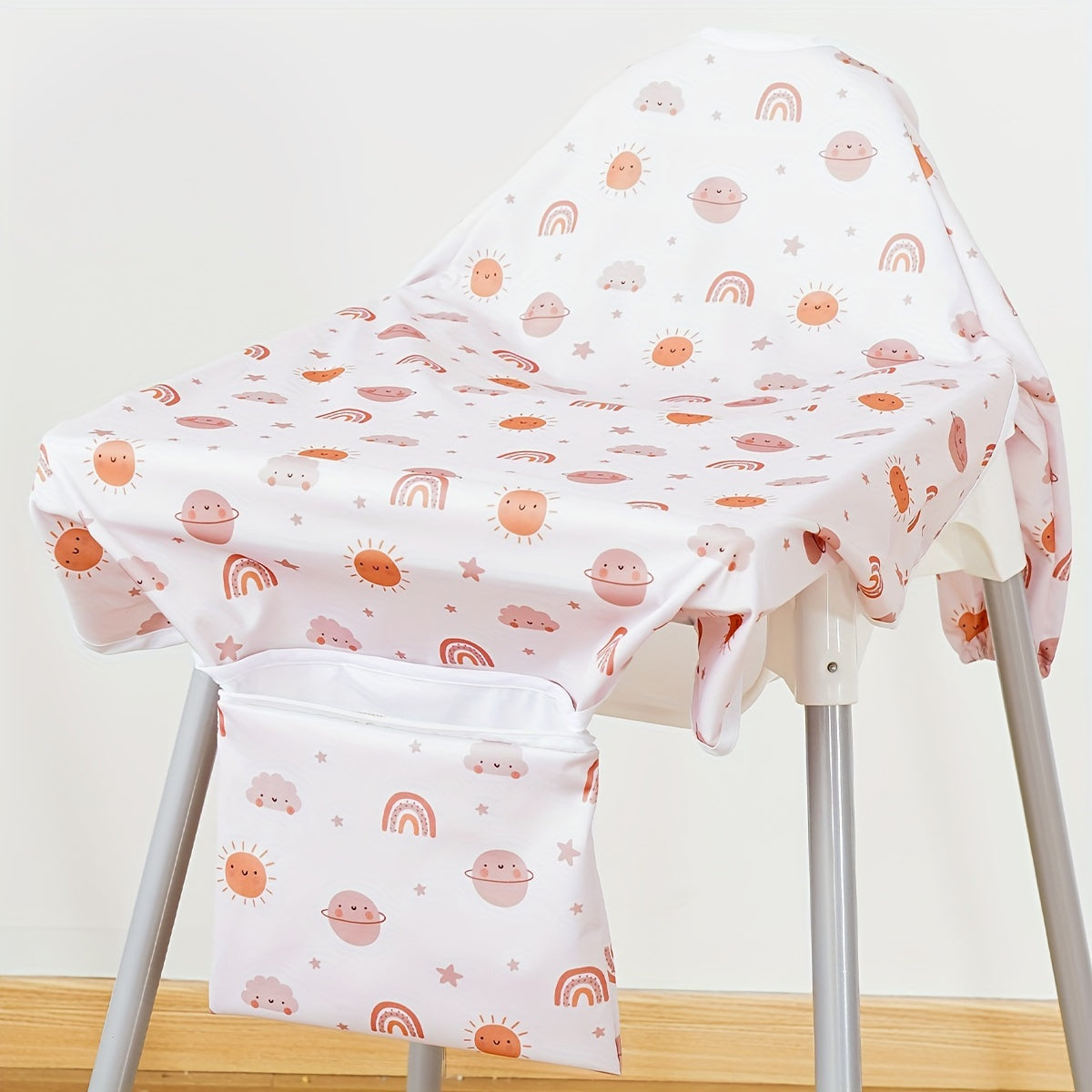 Chiroyli va suv o'tkazmaydigan 3-in-1 Oziq-ovqat stoli qopqog'i - Yuviladigan oziqlantirish bibi va bo'yash aproni bilan birga, Sehrli lenta yopilishi, Poliestir tolalaridan tayyorlangan, turli ranglarda.