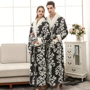 Unisex Thickened Long Bathrobe with Flower Pattern for Home and Bathroom Use