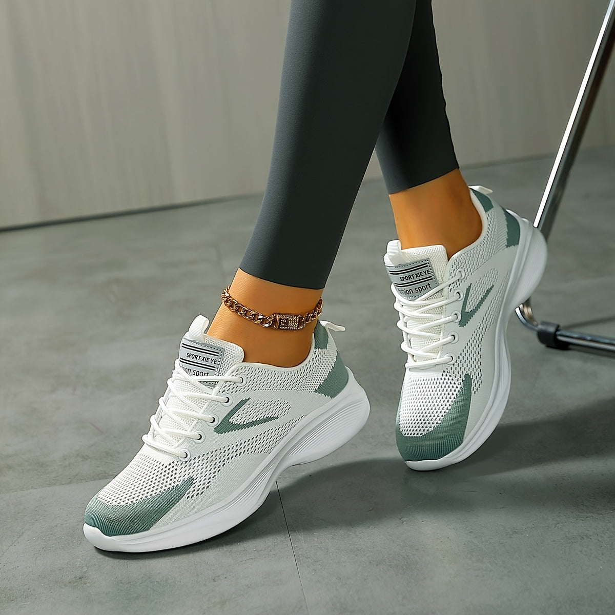 Women's Lightweight Air Cushion Sneakers Breathable Knit White Mint Green Casual Shoes