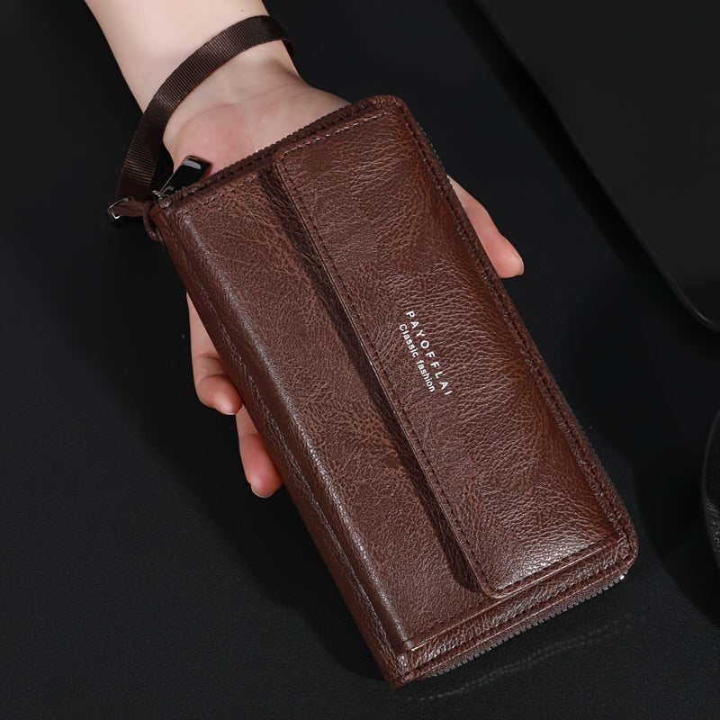 Men's Business Wallet Faux Leather Brown Slim Card Holder with Coin Pocket