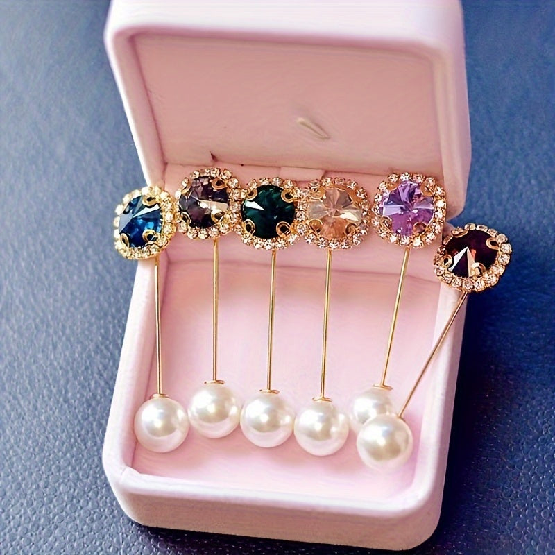 6 ta nafis rhinestone brooch pinlar to'plami, rang-barang dumaloq va kvadrat shakllar va rezin aksessuarlar bilan