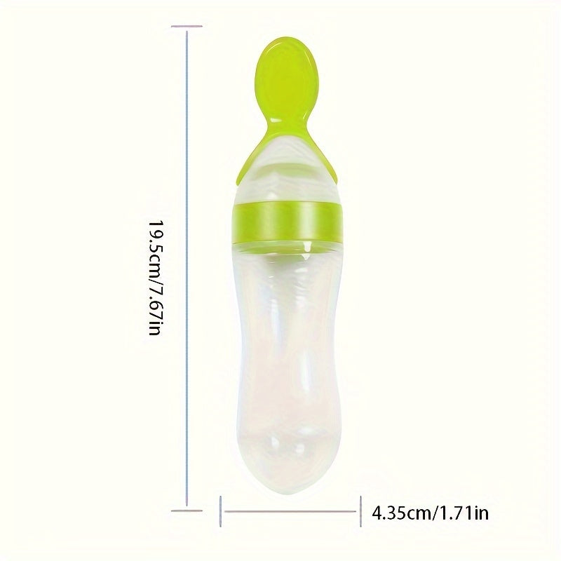 Silicone Baby Feeding Bottle with Spoon for Food and Medicine Dispensing 0+ Blue Green Pink