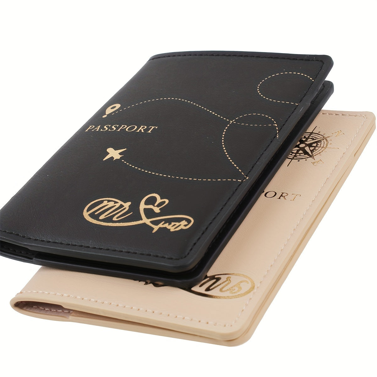 2pcs Travel Passport Holders for Couples Faux Leather Stain Resistant Lightweight Honeymoon