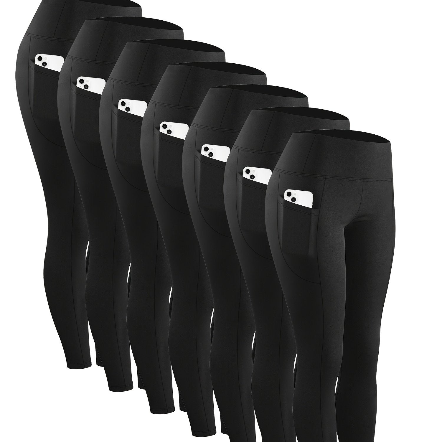 Plus Size Yoga Pants 7-Pack – Tummy Control High-Waisted Workout Leggings with Pockets